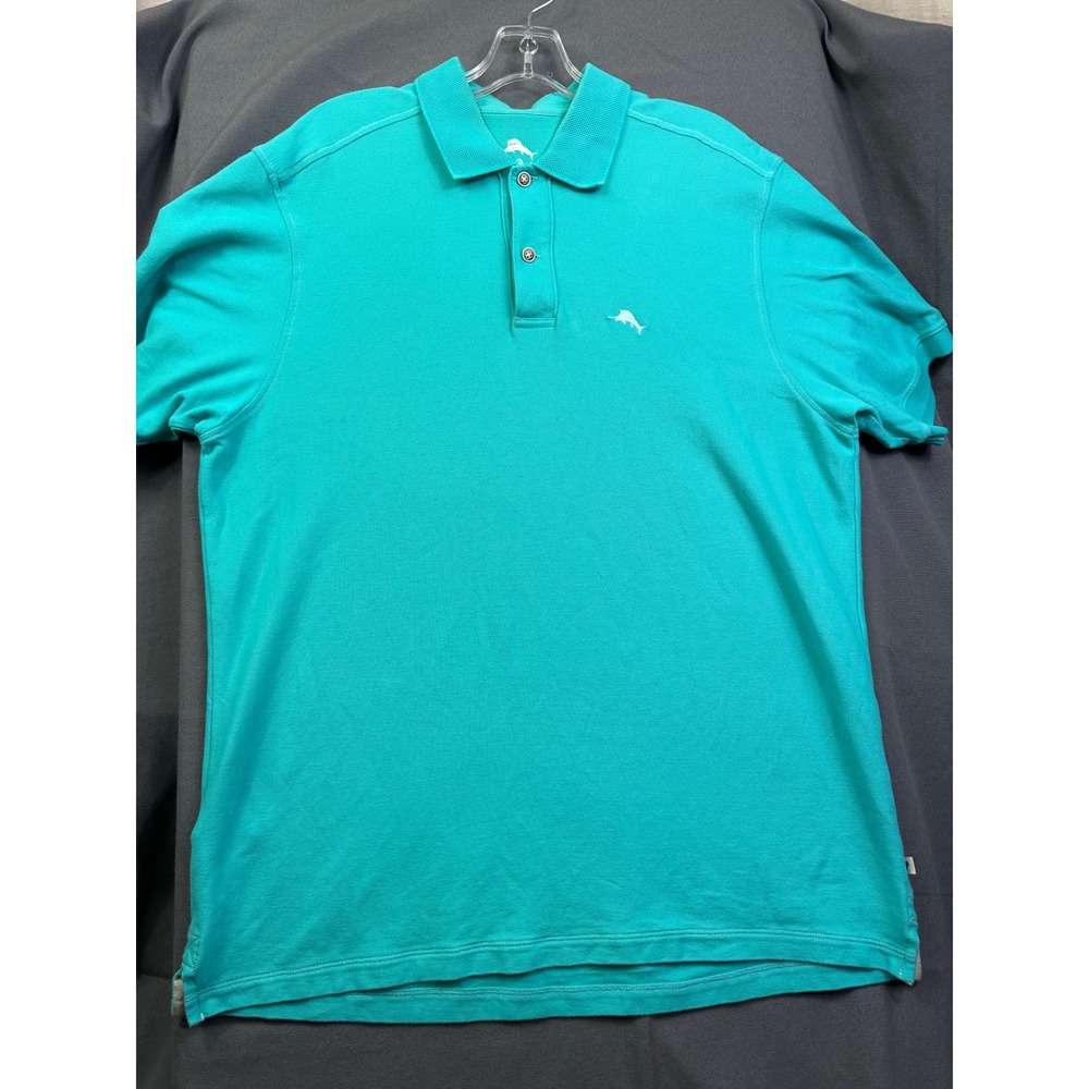 Tommy Bahama Mens Large Teal Green Cotton Pique Short Sleeve Marlin Polo Shirt‎